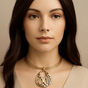 Multi-Strand Gold Wire Necklace – Big Filigree Pendant Women’s Fashion Jewelry